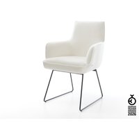 Esszimmerstuhl Heira-Flex mit Armlehnen Bouclé Soft Beige Kufengestell Schwarz Taschenfederkern – Bild 2