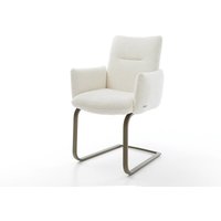 Freischwinger Jova-Flex mit Armlehnen Bouclé Weiß Freischwinger flach Effektfinish Titan Taschenfederkern