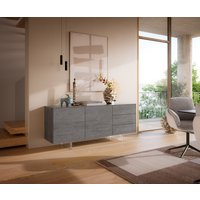 Sideboard Cuor 180 cm Keramik Beton Grau 2 Türen 3 Schubfächer Fuß Schwebeoptik Acrylglas