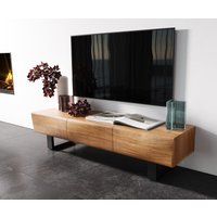 Lowboard New Live-Edge 145 cm Akazie Natur 3 Türen Kufe Metall Schwarz