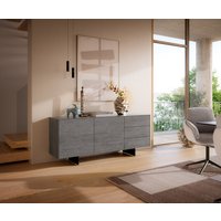 Sideboard Cuor 180 cm Keramik Beton Grau 2 Türen 3 Schubfächer Fuß Schwebeoptik Metall Schwarz