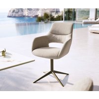 Outdoorstuhl Yago-Flex mit Armlehnen Strukturstoff Grau-Weiß Fußkreuz Effektfinish Titan 360 drehbar Wippfunktion