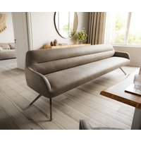 Esszimmerbank Taya-Flex 300 cm Mikrofaser Taupe Vintage Kreuzgestell kantig Graphit Taschenfederkern