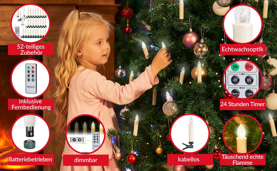 monzana LED Weihnachtsbaumkerzen 30er-Set Warmweiß Fernbedienung – Bild 2