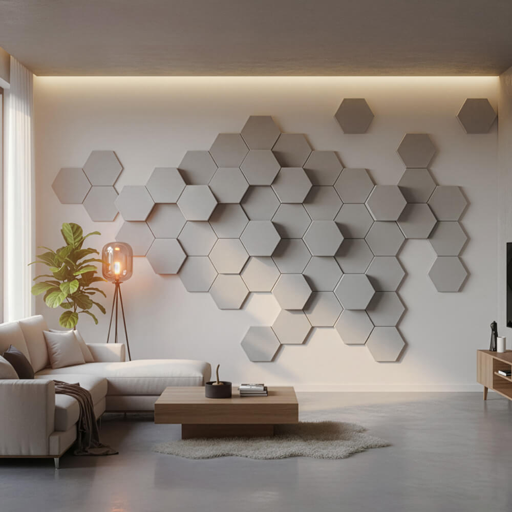 Akustikplatten Hexagon selbstklebend SILENT - 5er Set Hellgrau – Bild 3