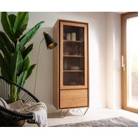 Vitrine Stonegrace 55x180 Akazie Natur 1 Tür 2 Schubladen Steinfurnier V-Fuß