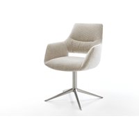 Drehstuhl Yago-Flex mit Armlehnen Webstoff Soft Beige Fußkreuz Edelstahl 360 drehbar Wippfunktion Taschenfederkern