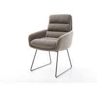 Esszimmerstuhl Abelia-Flex mit Armlehnen Strukturstoff Soft Taupe Kufengestell Schwarz
