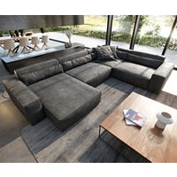 Wohnlandschaft Sirpio XL 360x260 cm Lederimitat Vintage Anthrazit Recamiere variabel