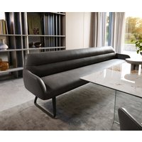 Esszimmerbank Taya-Flex 300 cm Mikrofaser Anthrazit Vintage Kufengestell flach Schwarz Taschenfederkern