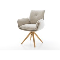 Drehstuhl Nela-Flex Webstoff Soft Beige Holzgestell kantig Natur 360 drehbar