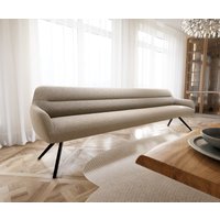 Esszimmerbank Taya-Flex 300 cm Bouclé Schlamm Kreuzgestell kantig Schwarz Taschenfederkern