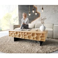 Couchtisch Solu 120x70 cm Eiche Natur 4 Schübe Fuß schwebend Metall Schwarz 3D-Front