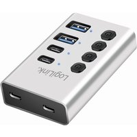 LogiLink USB 3.2 Hub, 4-Port, mit Ein-/Ausschalter, silber
