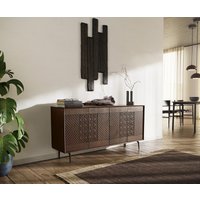 Sideboard Manjula 145 cm Mango Dunkelbraun 4 Türen Winkelfuß Metall Schwarz