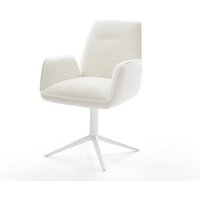 Drehstuhl Zoa-Flex Bouclé Soft Beige Fußkreuz Weiß 360 drehbar Wippfunktion Taschenfederkern