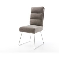 Esszimmerstuhl Pela-Flex Strukturstoff Soft Taupe Kufengestell Edelstahl Taschenfederkern