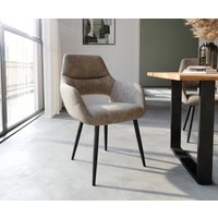 Esszimmerstuhl Yago-Flex mit Armlehnen Mikrofaser Taupe Vintage 4-Fuß konisch Schwarz Taschenfederkern – Bild 2