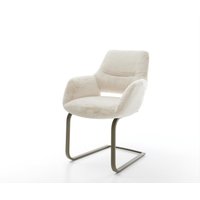 Freischwinger Yago-Flex mit Armlehnen Plüsch Creme-Weiß Freischwinger flach Effektfinish Titan Taschenfederkern