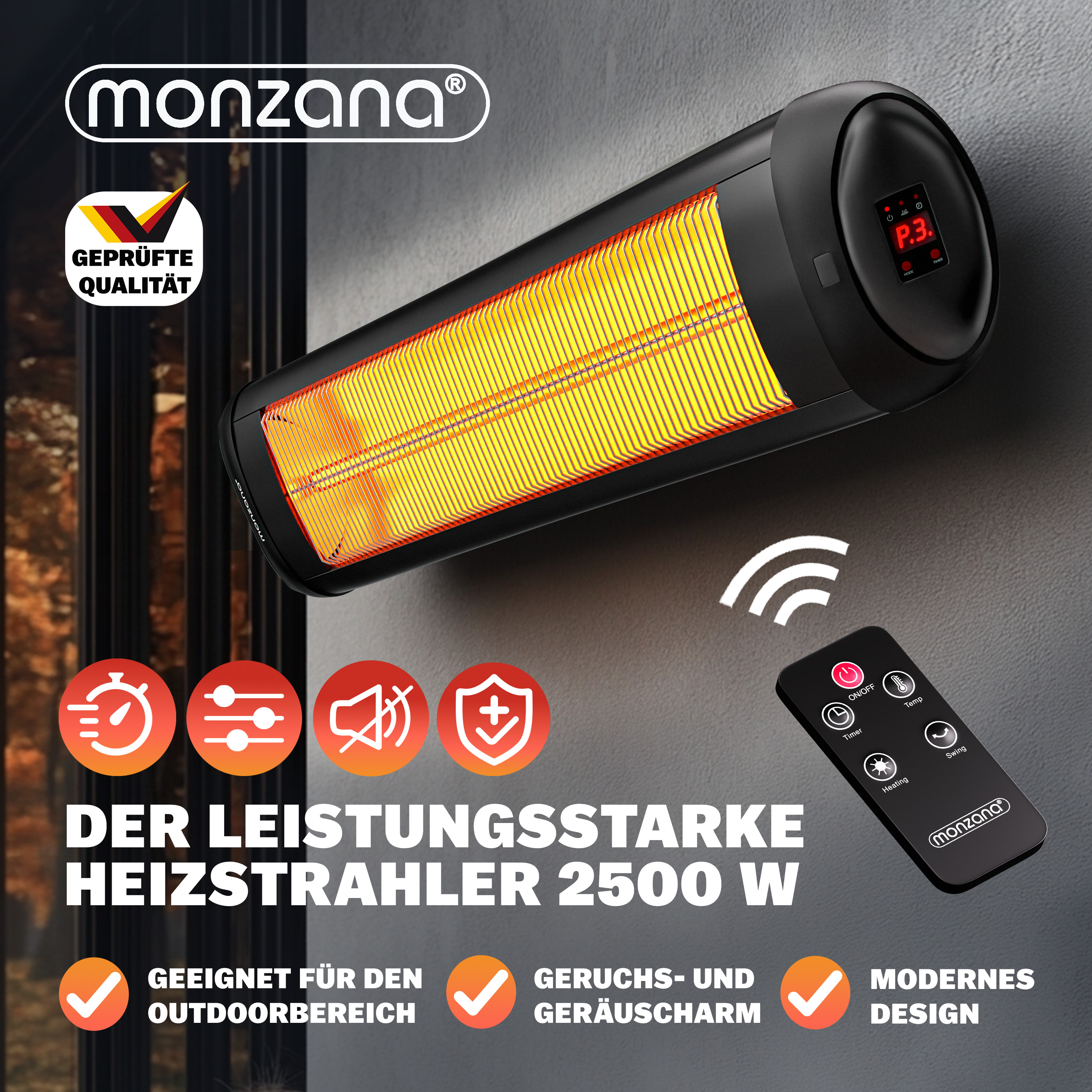monzana Heizstrahler MZH2501 Schwarz 2500W 90 verstellbar – Bild 3