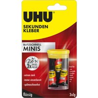 UHU Sekundenkleber BLITZSCHNELL MINIS flüssig, 3 Tuben à 1 g