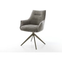 Drehstuhl Alja-Flex mit Armlehnen Bouclé Soft Schlamm Kreuzgestell breit Effektfinish Titan 360 drehbar Wippfunktion Taschenfederkern