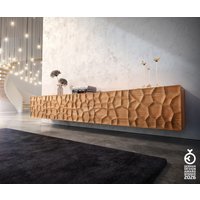 Lowboard Solu 260 cm Akazie Natur 2 Türen 6 Schübe schwebend 3D-Front