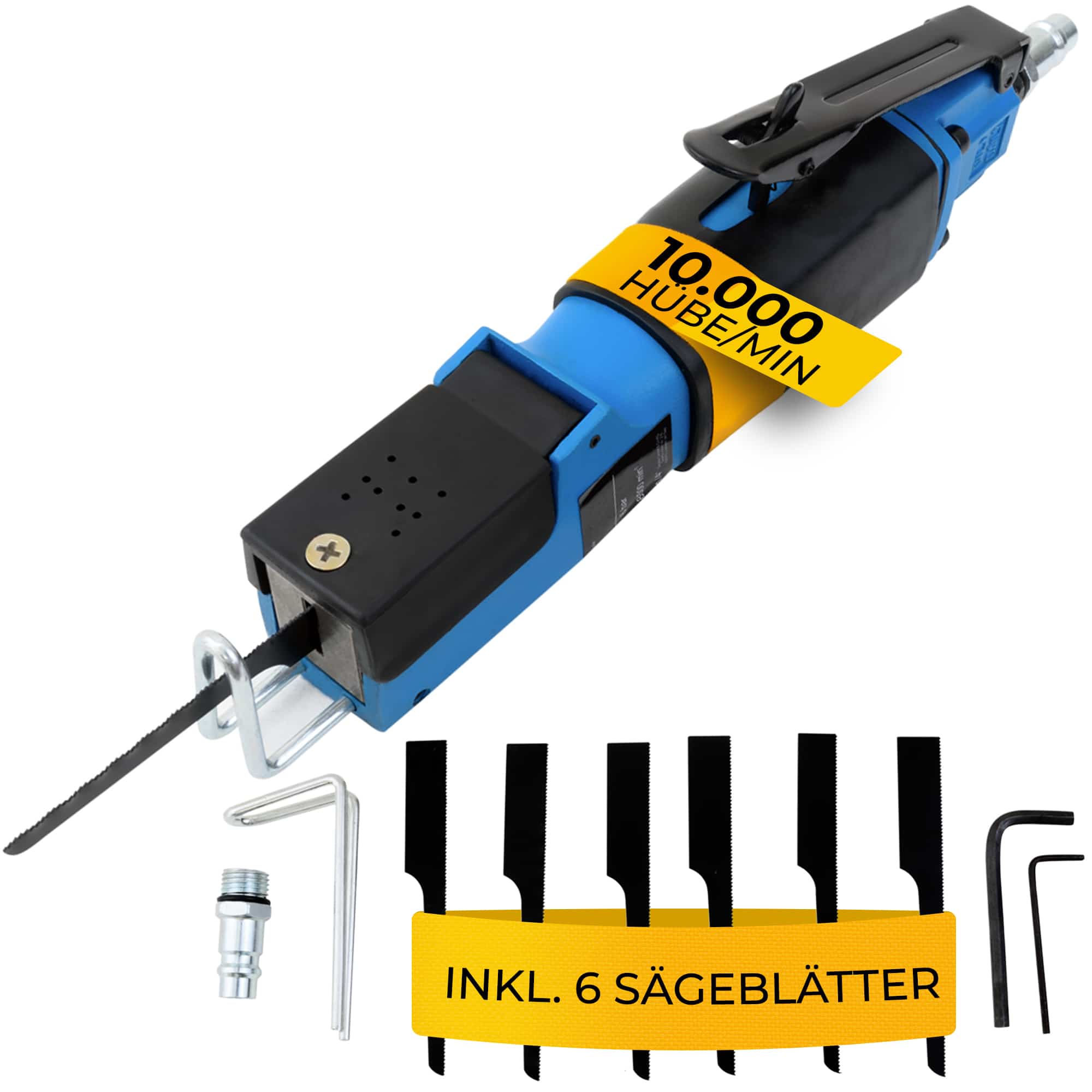 monzana Druckluft-Karosseriesäge Blau/Schwarz inkl Sägeblätter – Bild 3