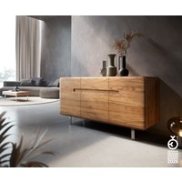 Sideboard Anaya 145 cm Akazie Natur 3 Türen L-Fuß Edelstahl – Bild 2