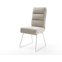 Esszimmerstuhl Pela-Flex Webstoff Soft Beige Kufengestell Edelstahl Taschenfederkern