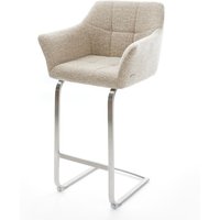 Barstuhl Yulo-Flex Webstoff Soft Beige Freischwinger Flach Edelstahl Silberfarben