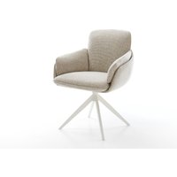 Drehstuhl Luan-Flex mit Armlehnen Webstoff Soft Beige Kreuzgestell breit Weiß 360 drehbar Wippfunktion