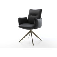 Drehstuhl Jova-Flex mit Armlehnen Echt-Leder Schwarz Kreuzgestell breit Effektfinish Titan 360 drehbar Wippfunktion Taschenfederkern