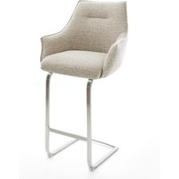 Barstuhl Alja-Flex Webstoff Soft Beige Freischwinger Flach Edelstahl Silberfarben Taschenfederkern