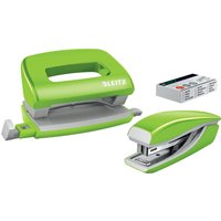 LEITZ Heftgerät- & Locher-Set Mini NeXXt WOW, grün