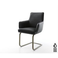 Freischwinger Heira-Flex mit Armlehnen Echt-Leder Schwarz Freischwinger flach Effektfinish Titan Taschenfederkern