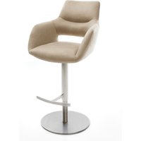 Barstuhl Yago-Flex Mikrofaser Beige Vintage Drehfuß höhenverstellbar Edelstahl Silberfarben Taschenfederkern