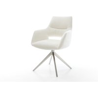 Drehstuhl Yago-Flex mit Armlehnen Bouclé Soft Beige Kreuzgestell breit Edelstahl 360 drehbar Wippfunktion Taschenfederkern