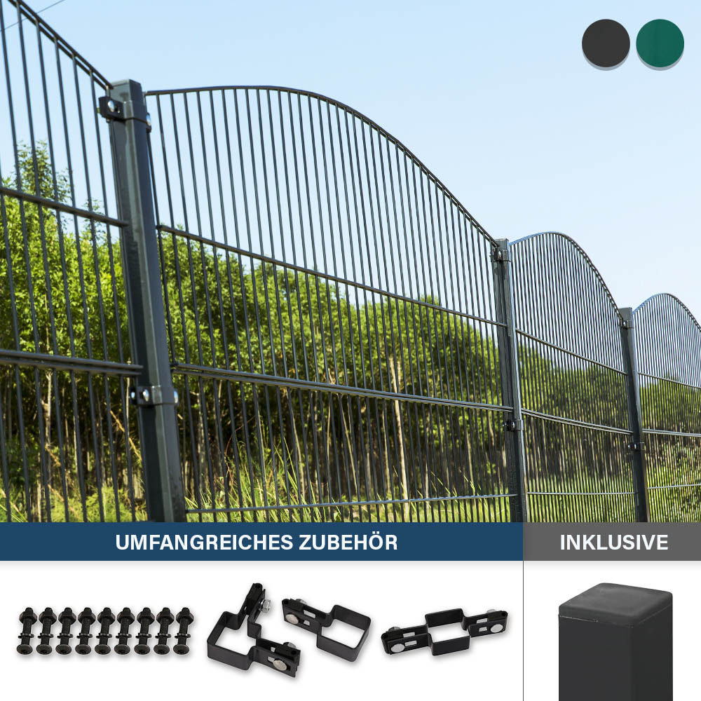 Doppelstabmattenzaun Schmuckzaun Berg inkl. Eckpfosten Anthrazit/Grün MORATA - 240 cm x 20m 1x Eckpfosten – Bild 3