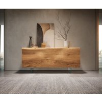 Sideboard New Live-Edge 145 cm Eiche Natur 3 Türen Glasfuß