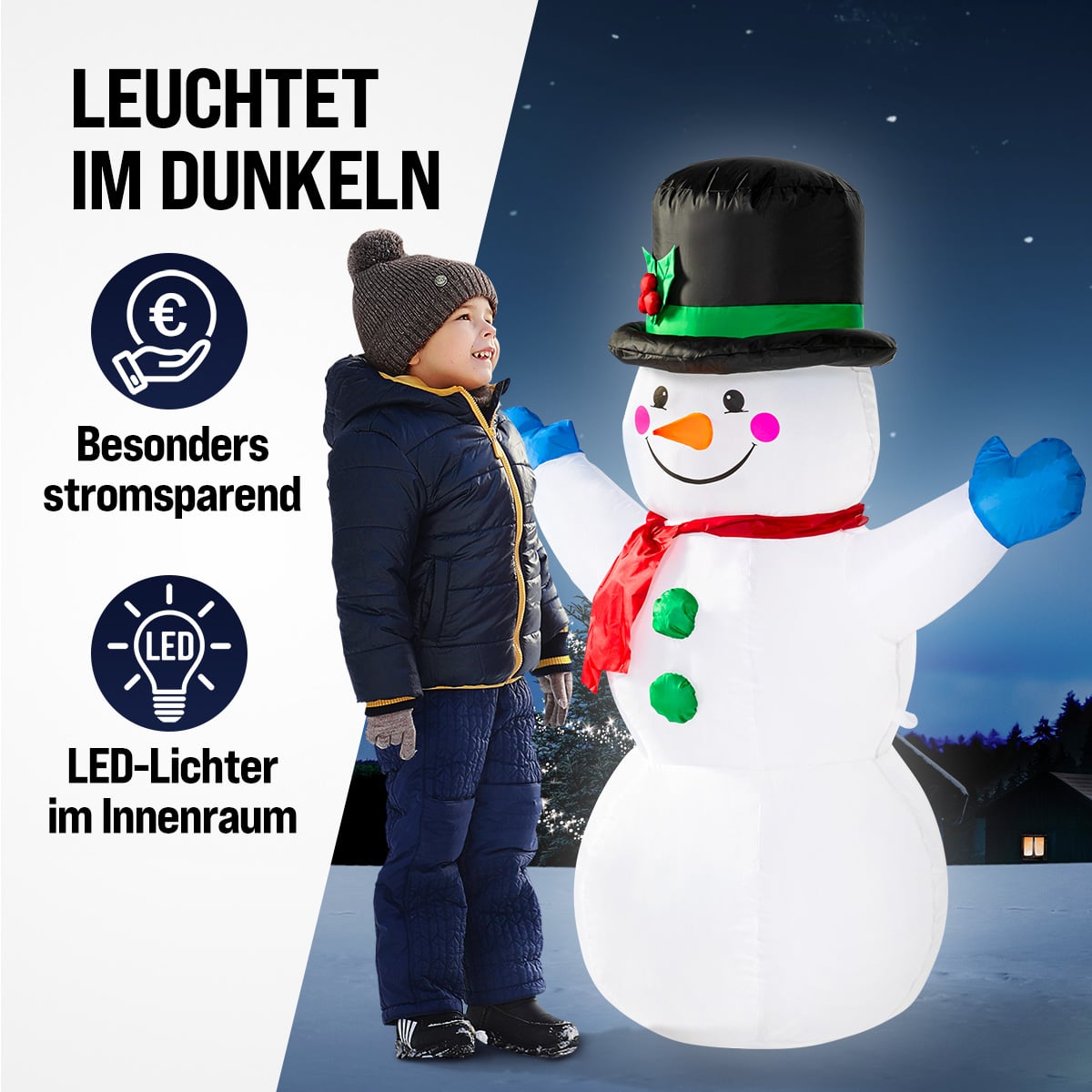 monzana Aufblasbare Weihnachtsdeko Schneemann XL beleuchtet 120cm – Bild 2