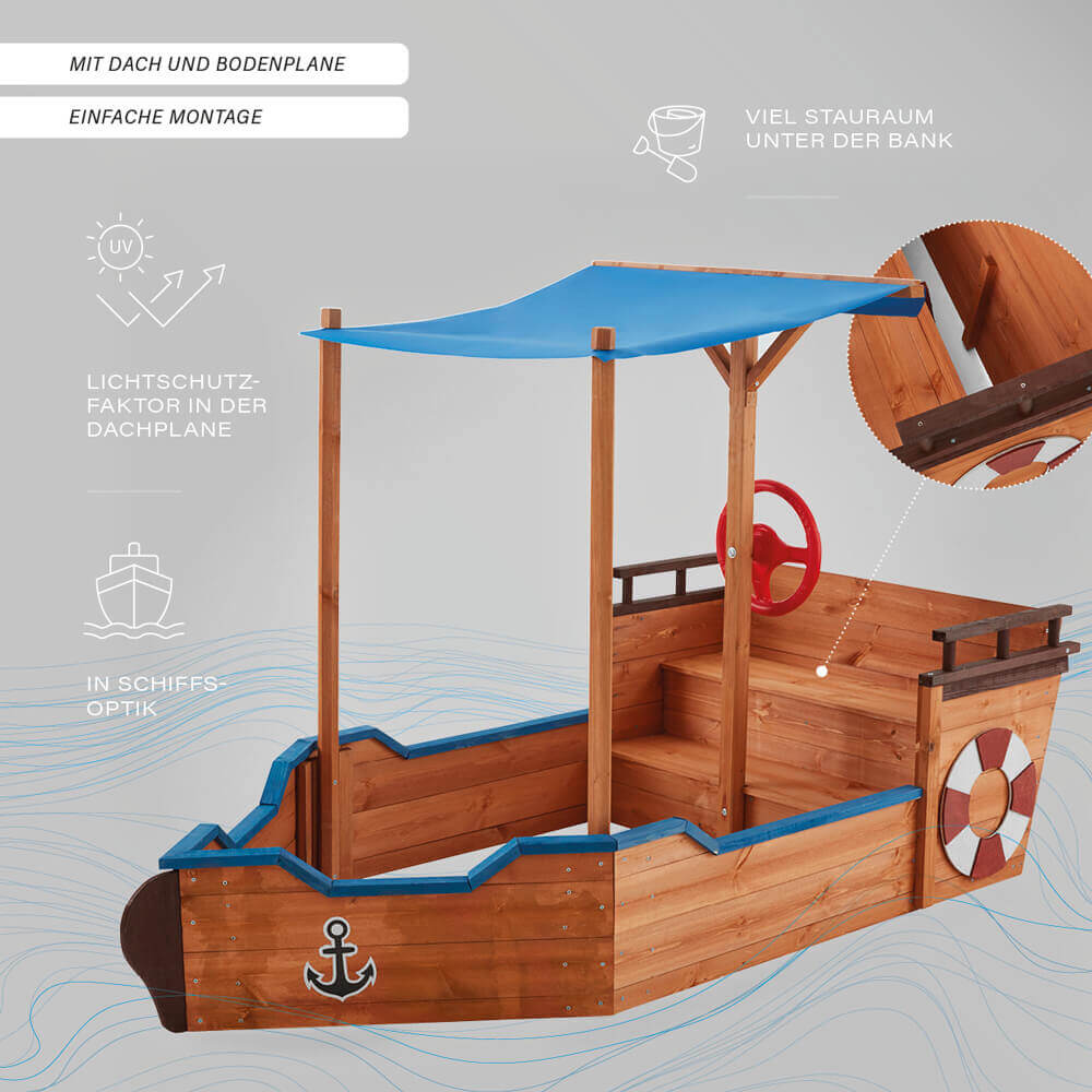 Sandkasten Schiffsoptik mit Bank MATSCHEKISTE - 160 x 78 cm – Bild 5