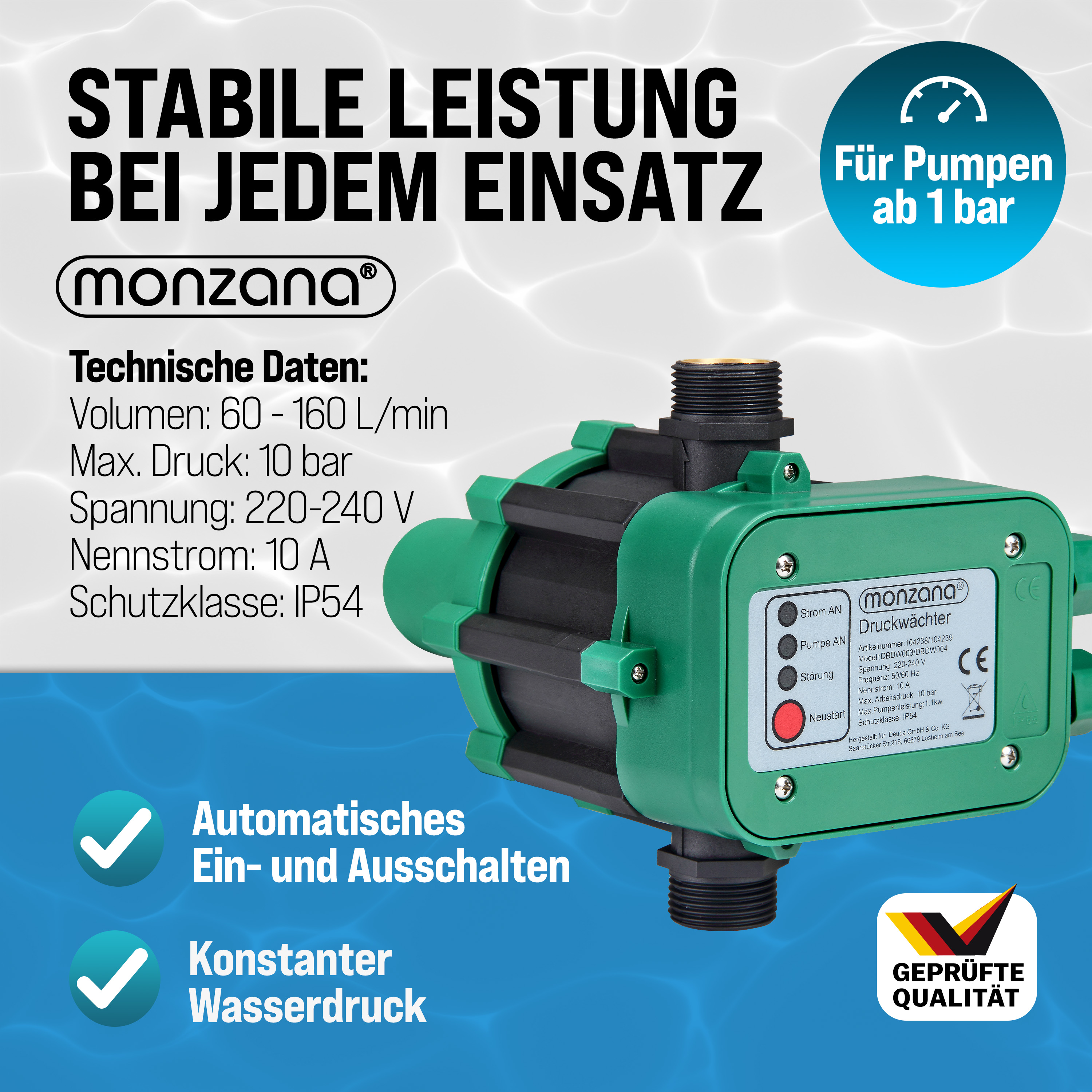monzana Druckwächter mit Kabel 10 Bar – Bild 3