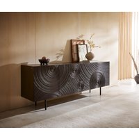 Sideboard Ashara 200 cm Esche Dunkelbraun 3D Effekt 4 Türen Rundfuß Metall Schwarz
