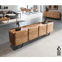 Lowboard Kiano 200 cm Akazie Natur 4 Türen V-Fuß Schwarz Raumteiler