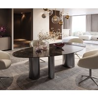 Esstisch Edge Oval 280x130 Keramik Emperador Extra Lucidato Dunkelbraun Troa Edelstahl Graphit