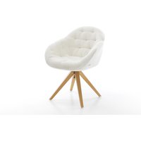Drehstuhl Gaio-Flex Bouclé Soft Beige Holzgestell kantig Natur 360 drehbar