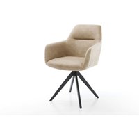 Esszimmerstuhl Pejo-Flex Mikrofaser Beige Vintage Kreuzgestell kantig Schwarz Taschenfederkern