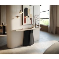 Konsolentisch Edge Boot 140x40 cm Keramik Laminam Travertino Bianco Creme-Weiß Livos Metall Schwarz