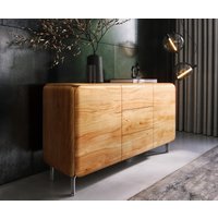 Sideboard Shavani 145 cm Akazie Natur 2 Türen 3 Schubladen L-Fuß Edelstahl Silber – Bild 2